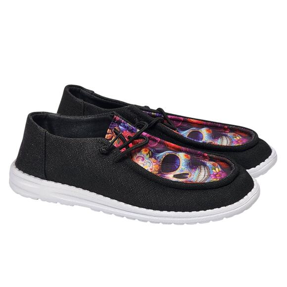 NWOT Skull Graphic Flat Slip On Shoes - Picture 5 of 8